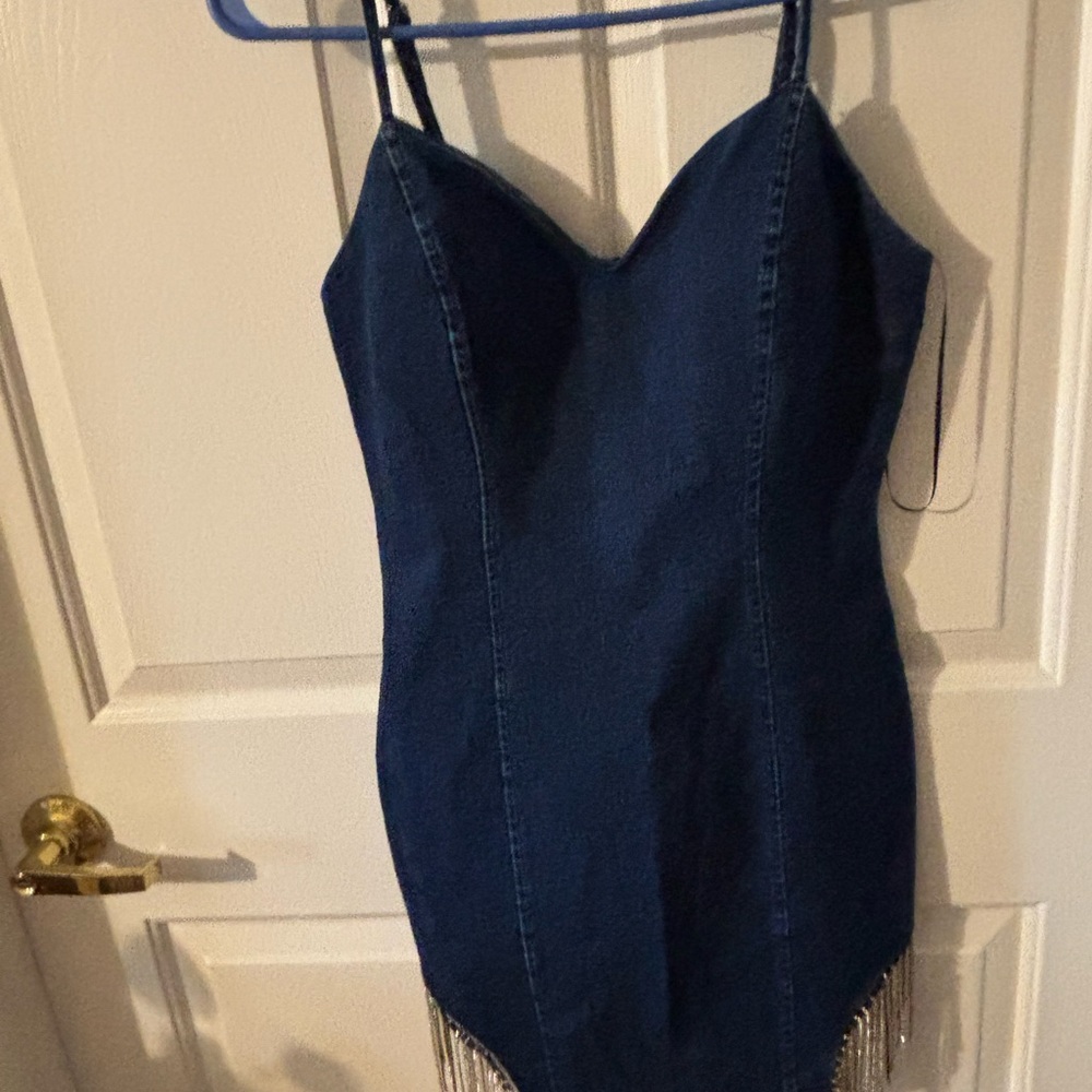Blue Denim Dress with Fringe